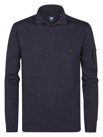 Petrol - Trui Met Korte Rits - Donkerblauw