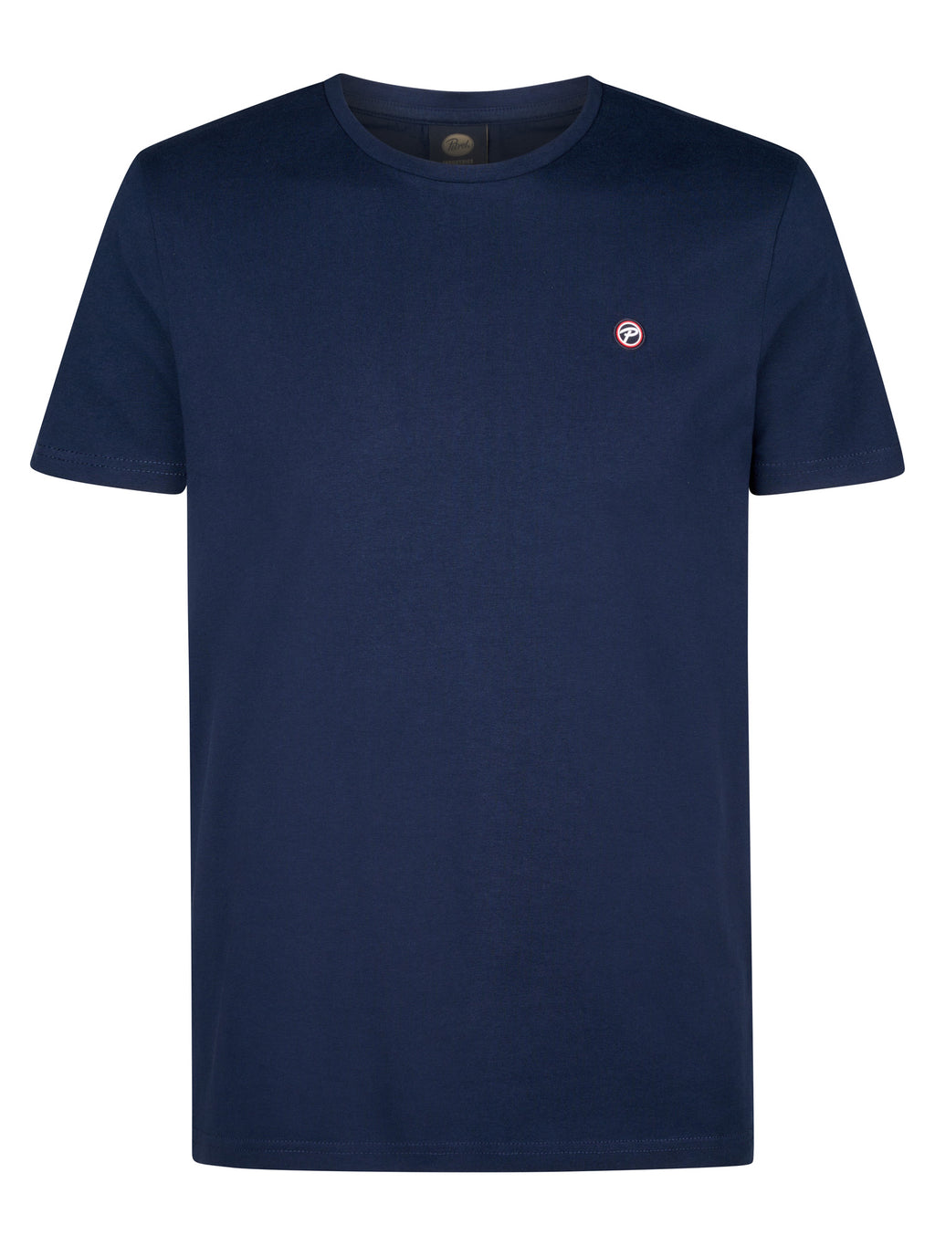 Petrol T-shirt donkerblauw met rond logo-embleem op de borst voor heren