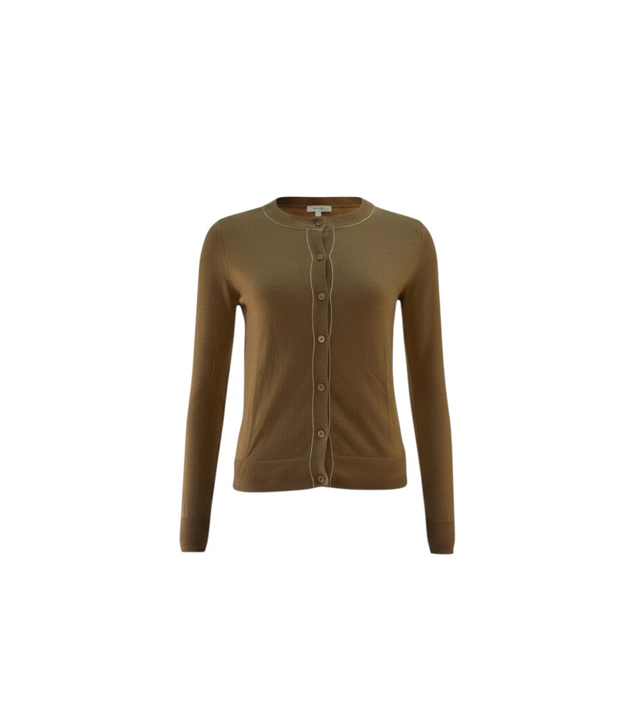 Gilet Silvian Heach beige avec col rond et liserés contrastants pour femme