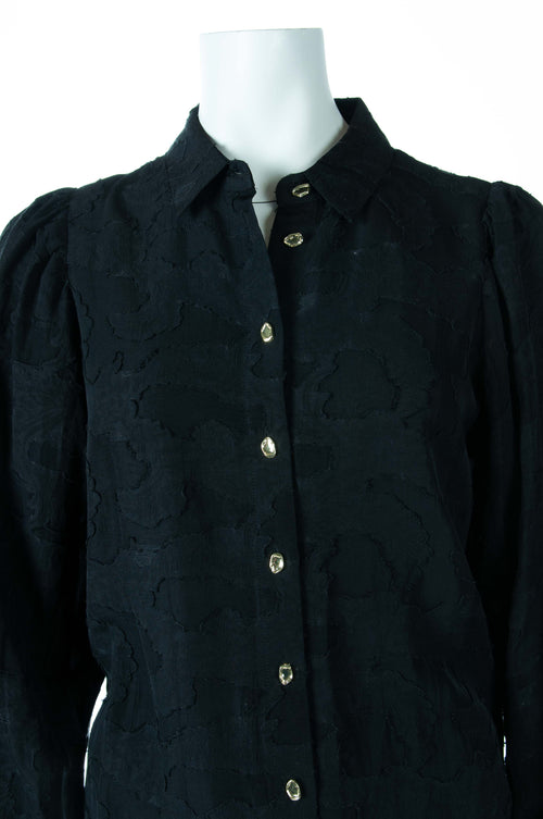 Esqualo blouse zwart met jacquardmotief en goudkleurige knopen voor dames