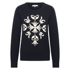 HV Society trui donkerblauw met ecru motief en ronde hals voor dames