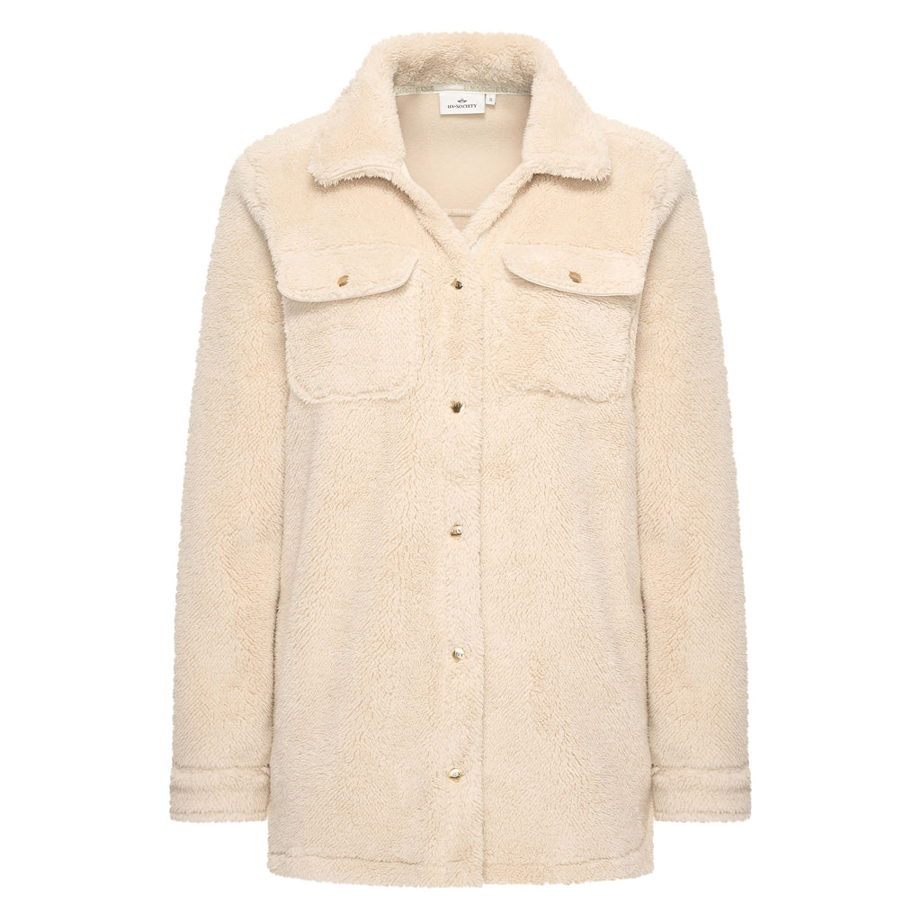 HV Society blouse ecru in teddystof met borstzakken en drukknopen voor dames