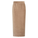 HV Society rok beige in ribfluweel met split en achterzakken voor dames