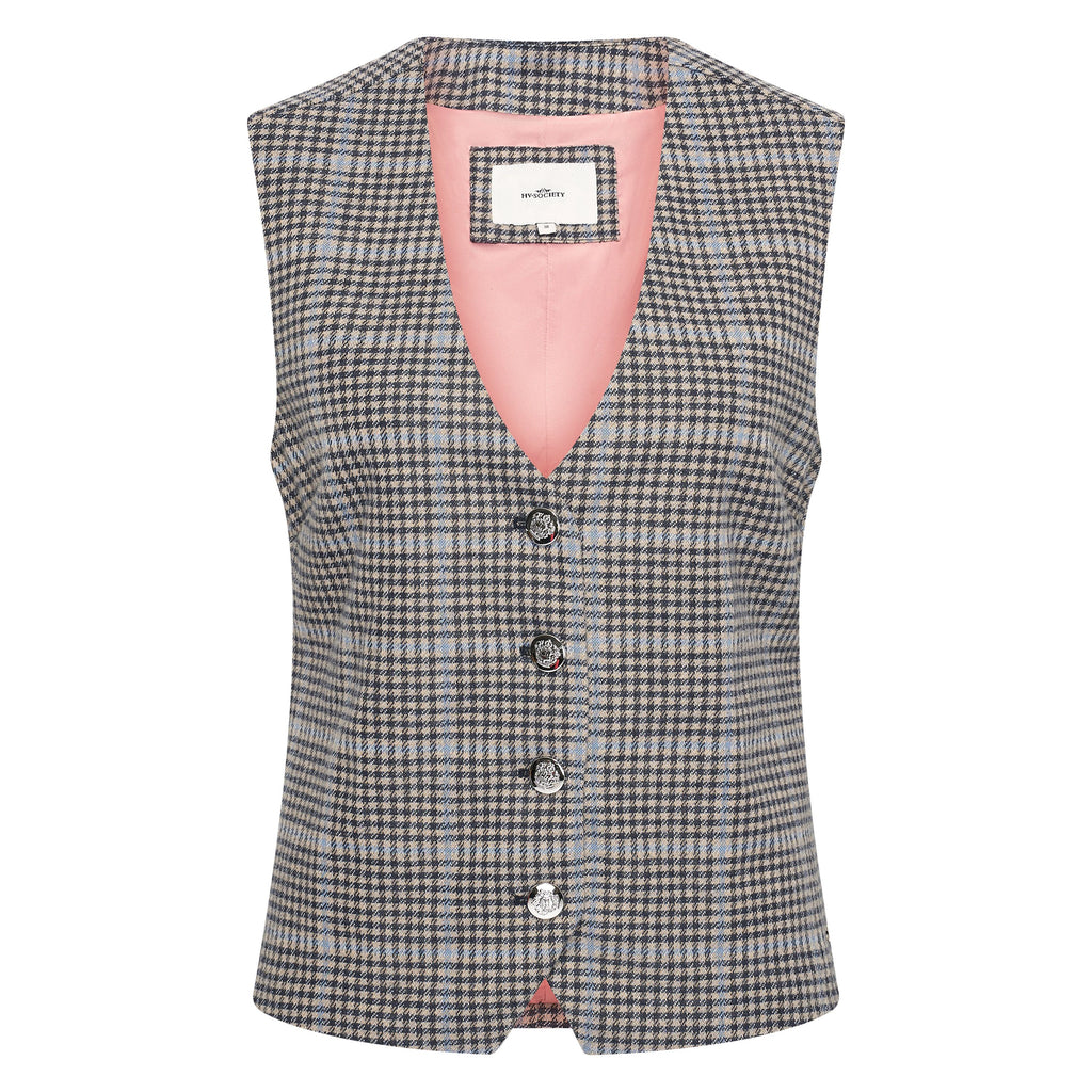 HV Society vest grijs met ruitmotief en diepe V-hals voor dames