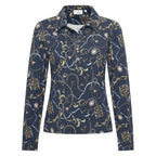 HV Society top donkerblauw met kettingprint en polokraag voor dames
