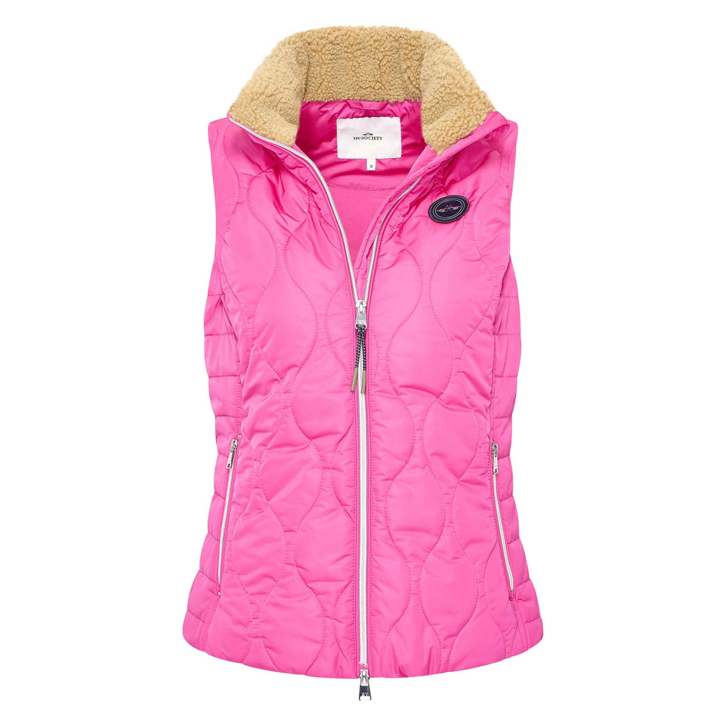 HV Society bodywarmer fuchsia met teddykraag en golvende doorstikking voor dames