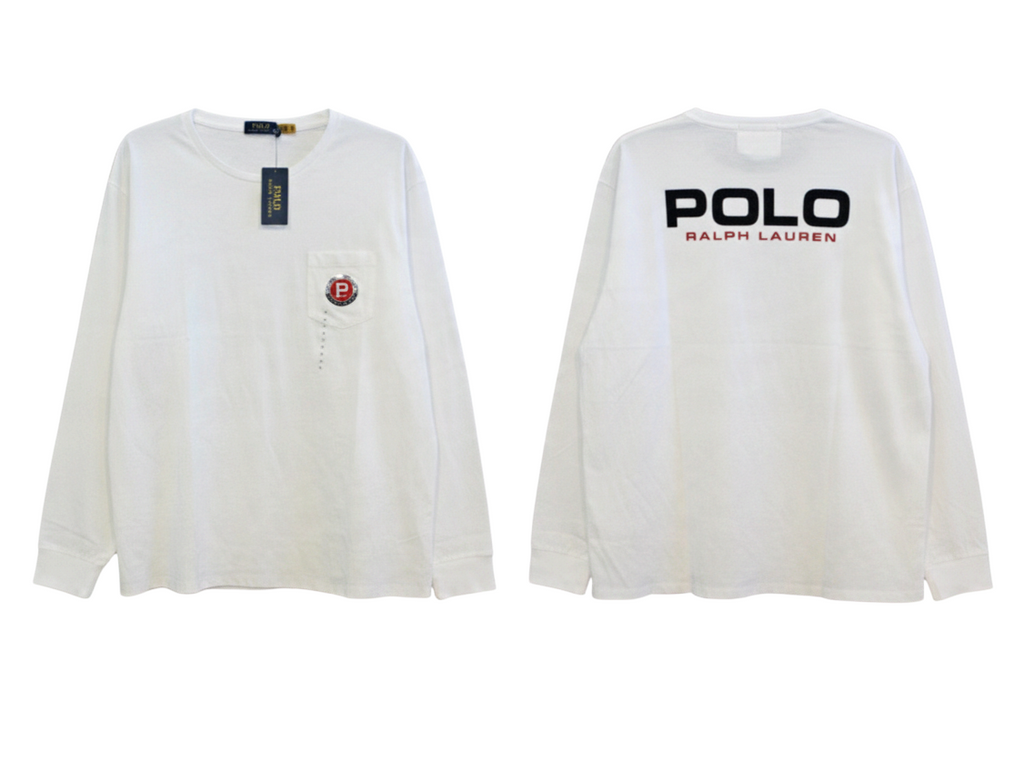 Brands Only Webshop witte Polo Ralph Lauren longsleeve met logoprint, borstzak en badge voor heren in katoen