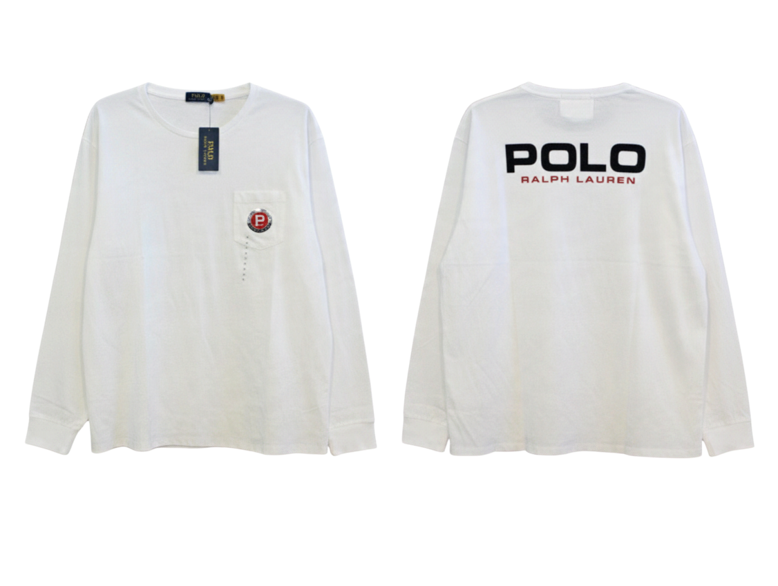Brands Only Webshop witte Polo Ralph Lauren longsleeve met logoprint, borstzak en badge voor heren in katoen