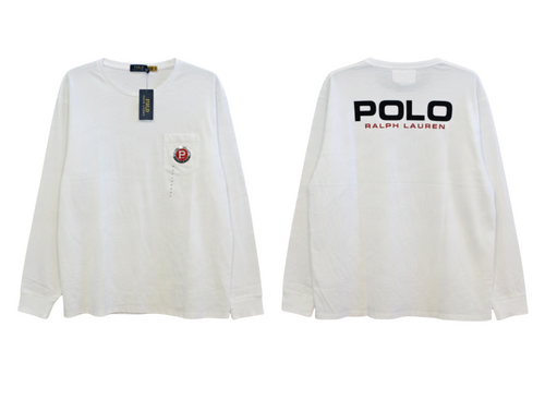 Brands Only Webshop witte Polo Ralph Lauren longsleeve met logoprint, borstzak en badge voor heren in katoen