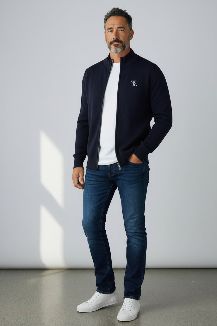 Billionaire vest donkerblauw met opstaande kraag en rits voor heren