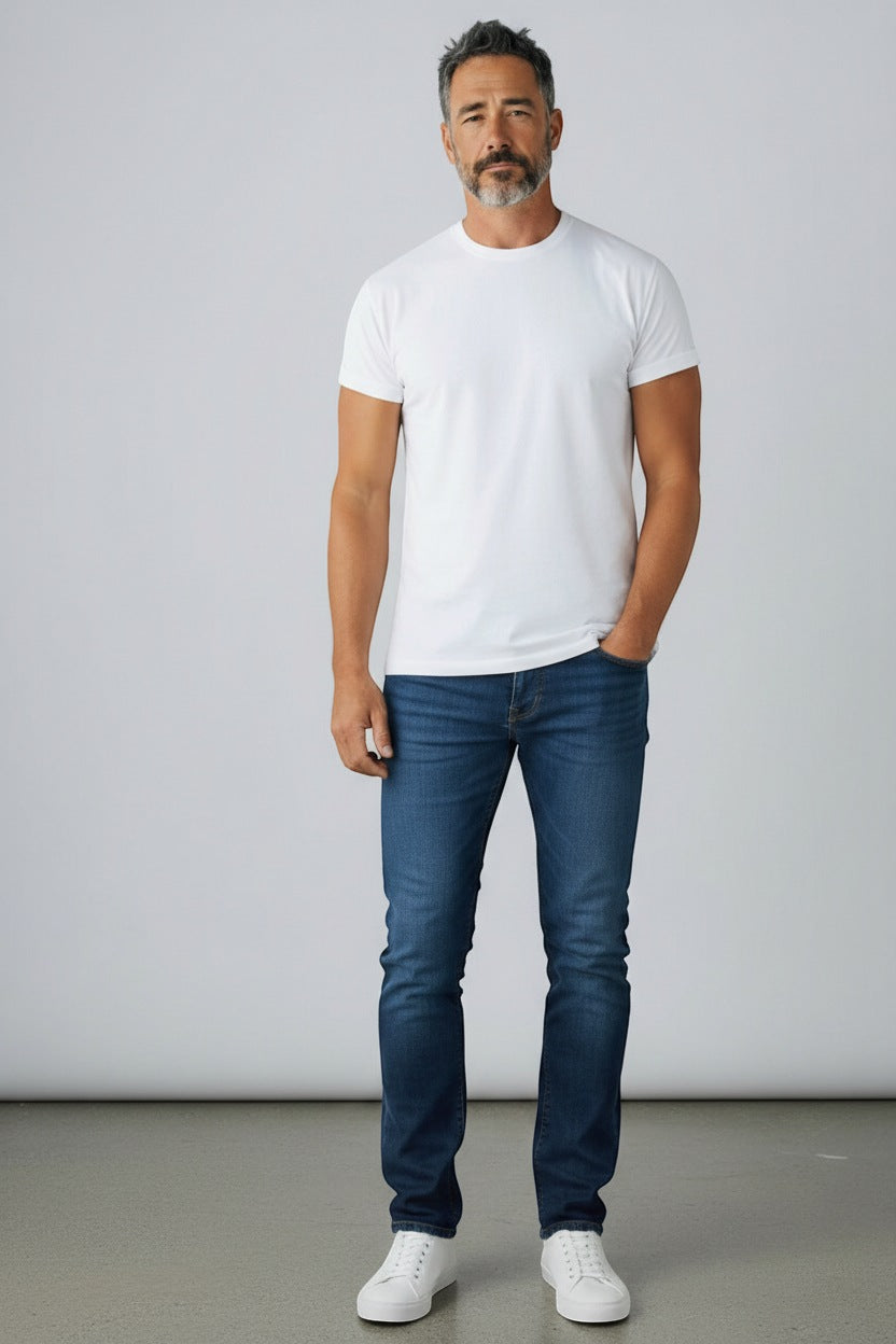 Billionaire jeans blauw met geborduurd logo op de achterzak voor heren