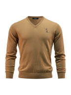 Billionaire trui beige met V-hals en grijs geborduurd logo voor heren