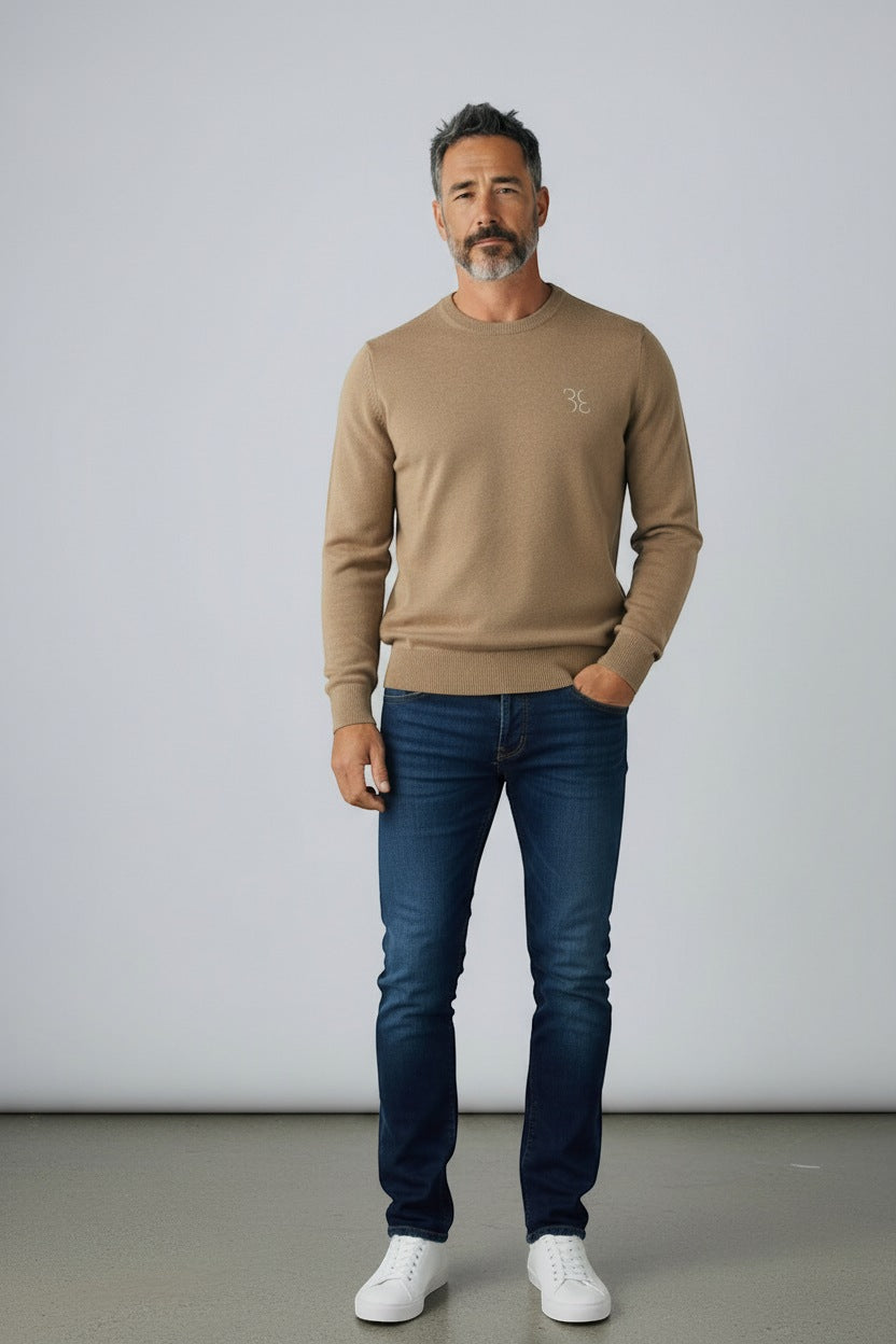 Billionaire trui beige met geborduurd logo voor heren
