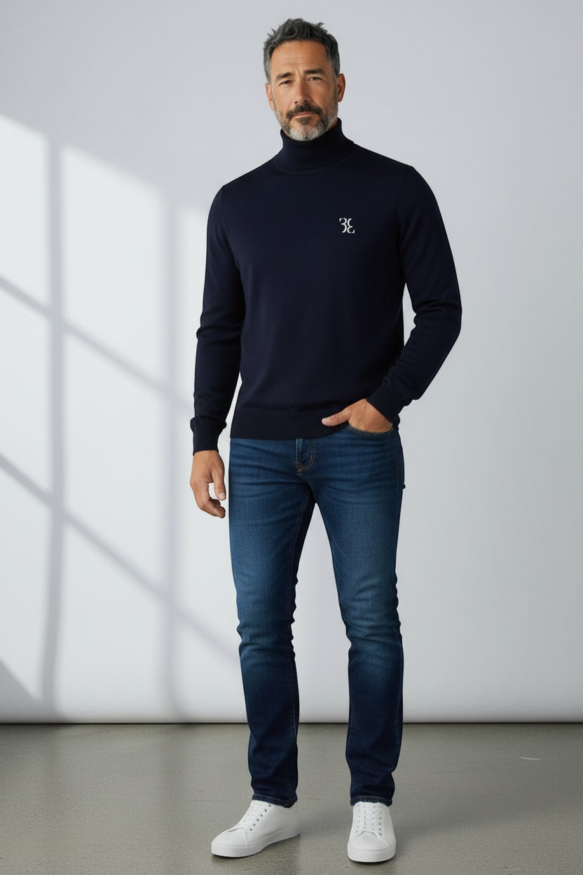 Billionaire trui donkerblauw met col en geborduurd logo voor heren