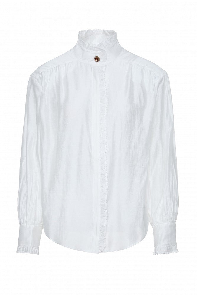 BSB blouse wit met ruches aan de opstaande kraag voor dames