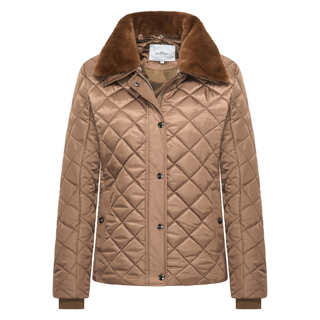HV Society jas camel gestept met bruine kraag in imitatiebont voor dames