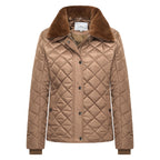 HV Society jas camel gestept met bruine kraag in imitatiebont voor dames