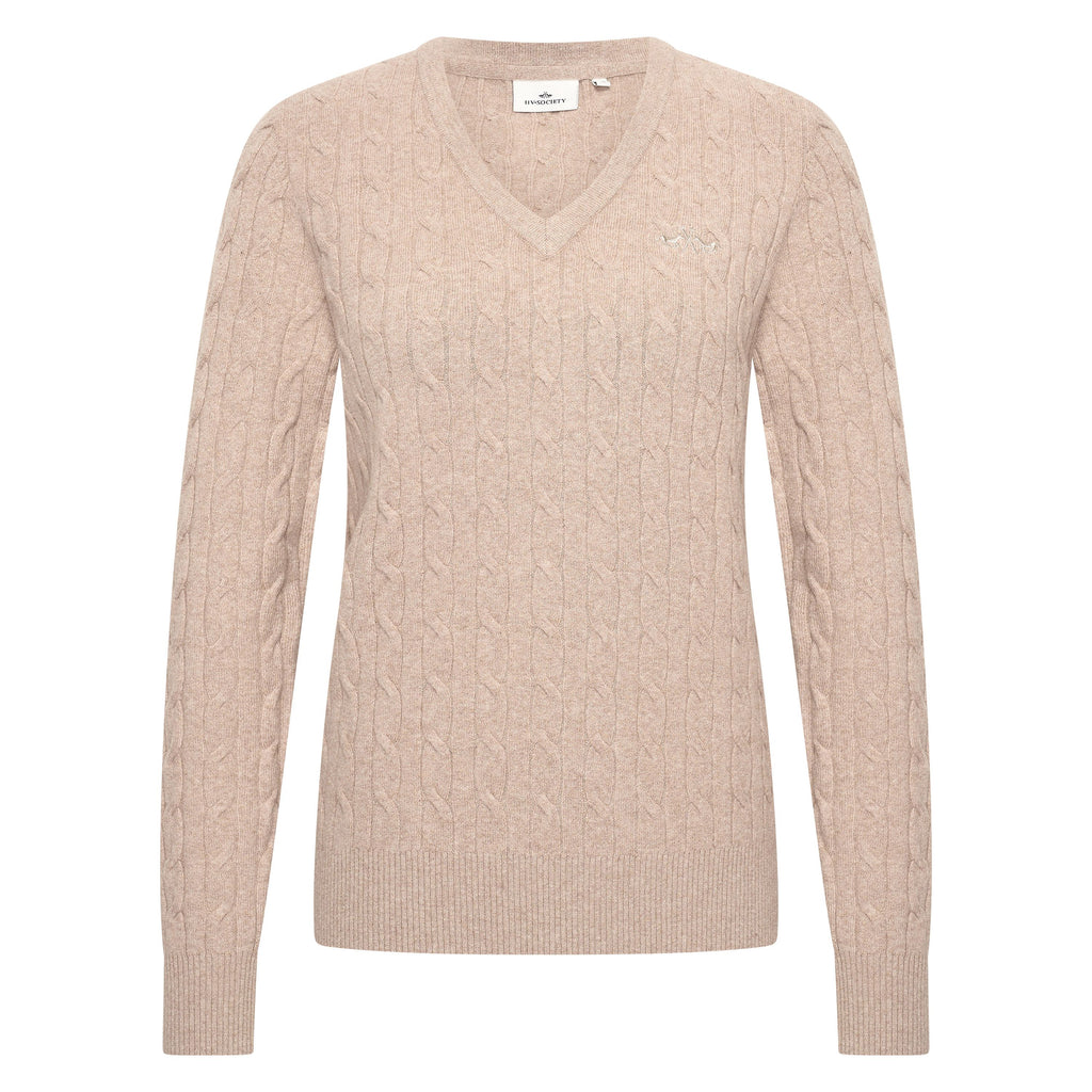 HV Society trui beige met kabelmotief en V-hals voor dames