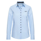 HV Society blouse lichtblauw met contrastknopen en geborduurd logo voor dames