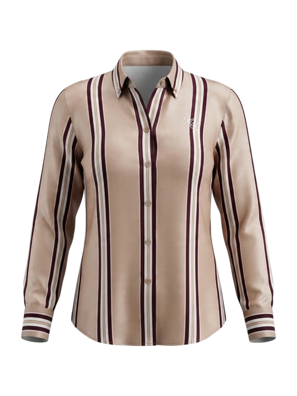 Marc Aurel blouse beige met verticale strepen en geborduurd logo voor dames