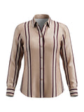 Marc Aurel blouse beige met verticale strepen en geborduurd logo voor dames