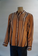 Marc Aurel blouse beige met verticale strepen en geborduurd logo voor dames