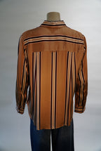 Marc Aurel blouse beige met verticale strepen en geborduurd logo voor dames