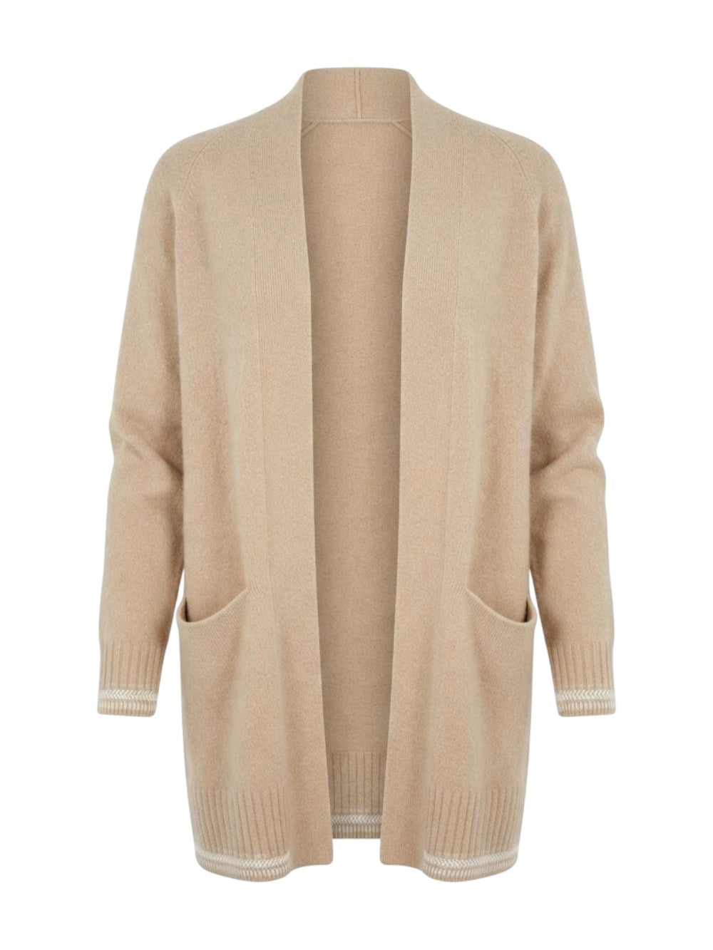 Marc Aurel cardigan beige met opgestikte zakken en gestreepte boorden voor dames