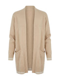 Marc Aurel cardigan beige met opgestikte zakken en gestreepte boorden voor dames