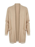 Marc Aurel cardigan beige met opgestikte zakken en gestreepte boorden voor dames