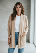 Marc Aurel cardigan beige met opgestikte zakken en gestreepte boorden voor dames