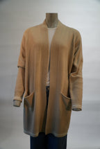 Marc Aurel cardigan beige met opgestikte zakken en gestreepte boorden voor dames