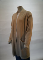 Marc Aurel cardigan beige met opgestikte zakken en gestreepte boorden voor dames