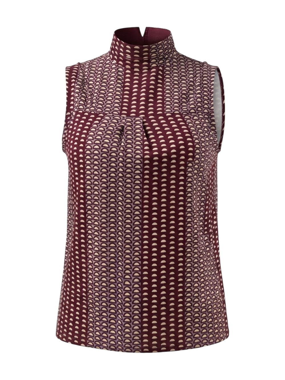 Nenette top bordeaux à col montant et imprimé graphique pour femme