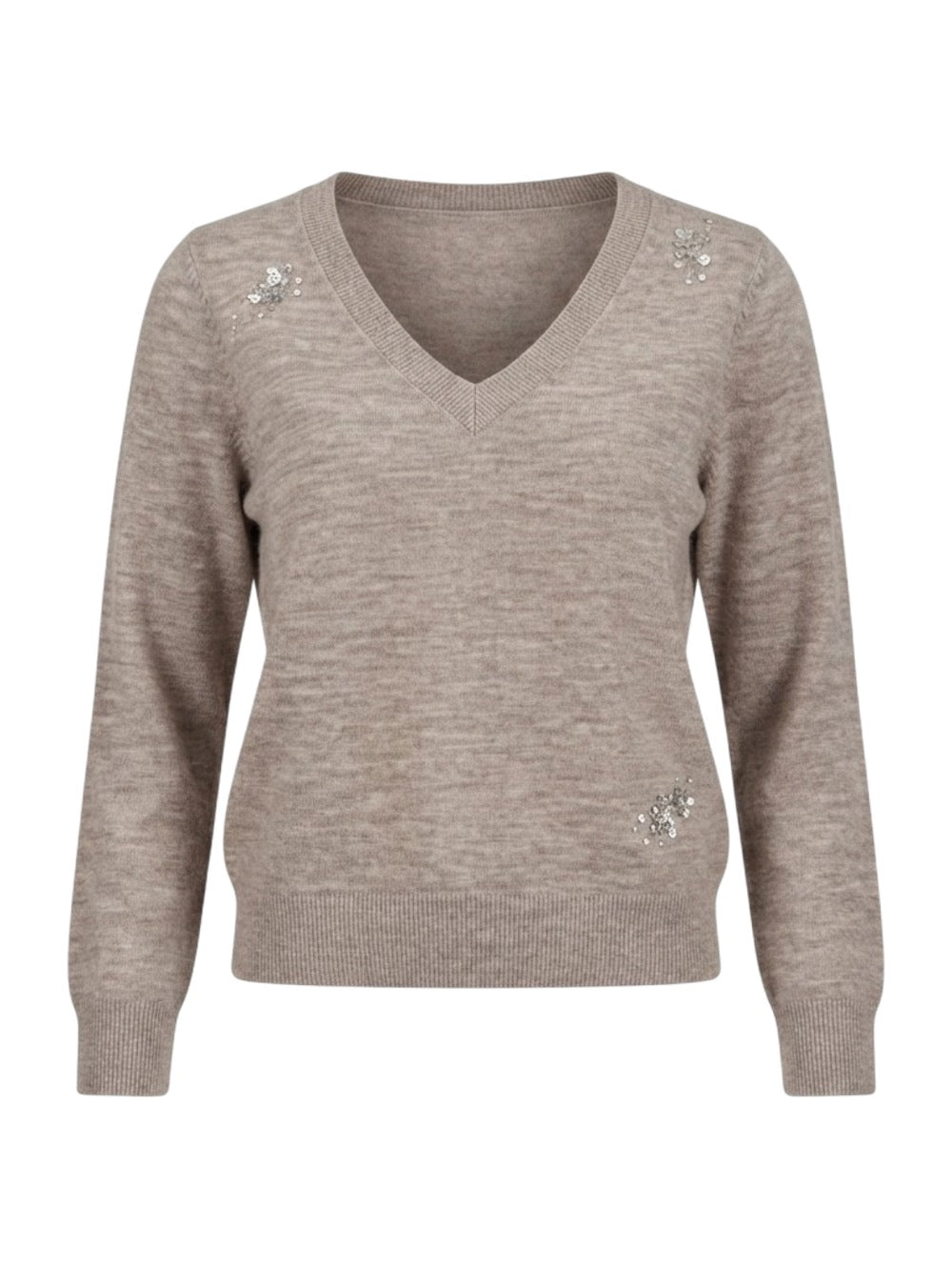Kocca trui grijs met V-hals en strass-steentjes voor dames