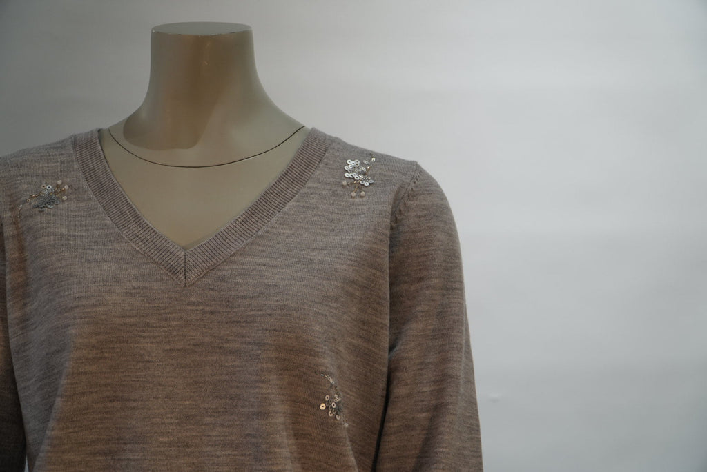 Kocca trui grijs met V-hals en strass-steentjes voor dames
