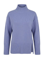Xandres trui blauw met opstaande col en zijsplit voor dames