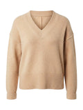 Jeff trui beige met V-hals en zichtbare naden voor dames