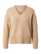 Jeff trui beige met V-hals en zichtbare naden voor dames