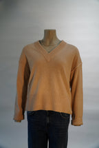 Jeff trui beige met V-hals en zichtbare naden voor dames