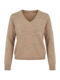 Princess pull beige à col V et strass scintillants pour femme