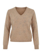 Princess pull beige à col V et strass scintillants pour femme