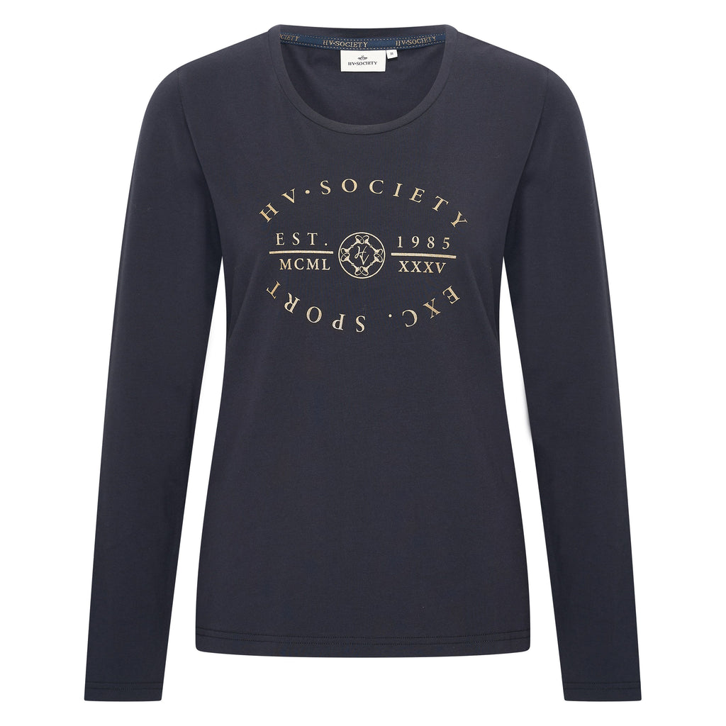 HV Society top donkerblauw met lange mouwen en goudkleurige logoprint voor dames