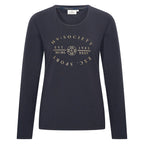 HV Society top donkerblauw met lange mouwen en goudkleurige logoprint voor dames