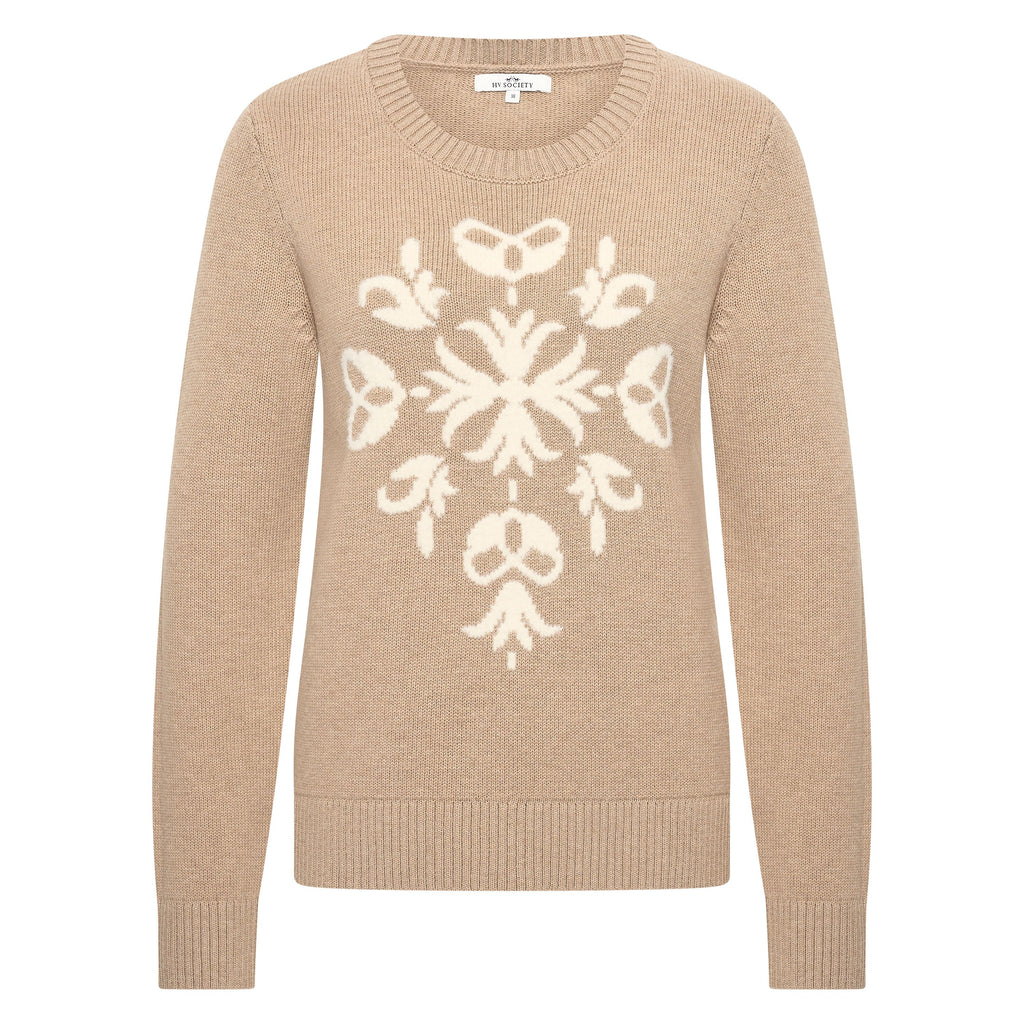 HV Society trui beige met ronde hals en ecru ornamentmotief voor dames