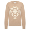 HV Society trui beige met ronde hals en ecru ornamentmotief voor dames