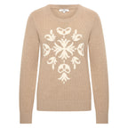 HV Society trui beige met ronde hals en ecru ornamentmotief voor dames