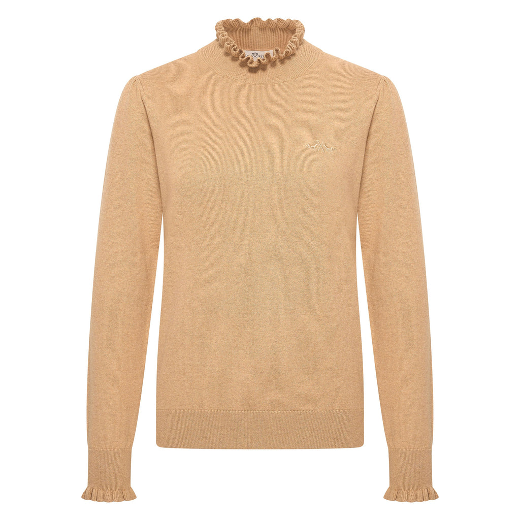 HV Society trui camel met ruchekraag en ruchemouwen voor dames