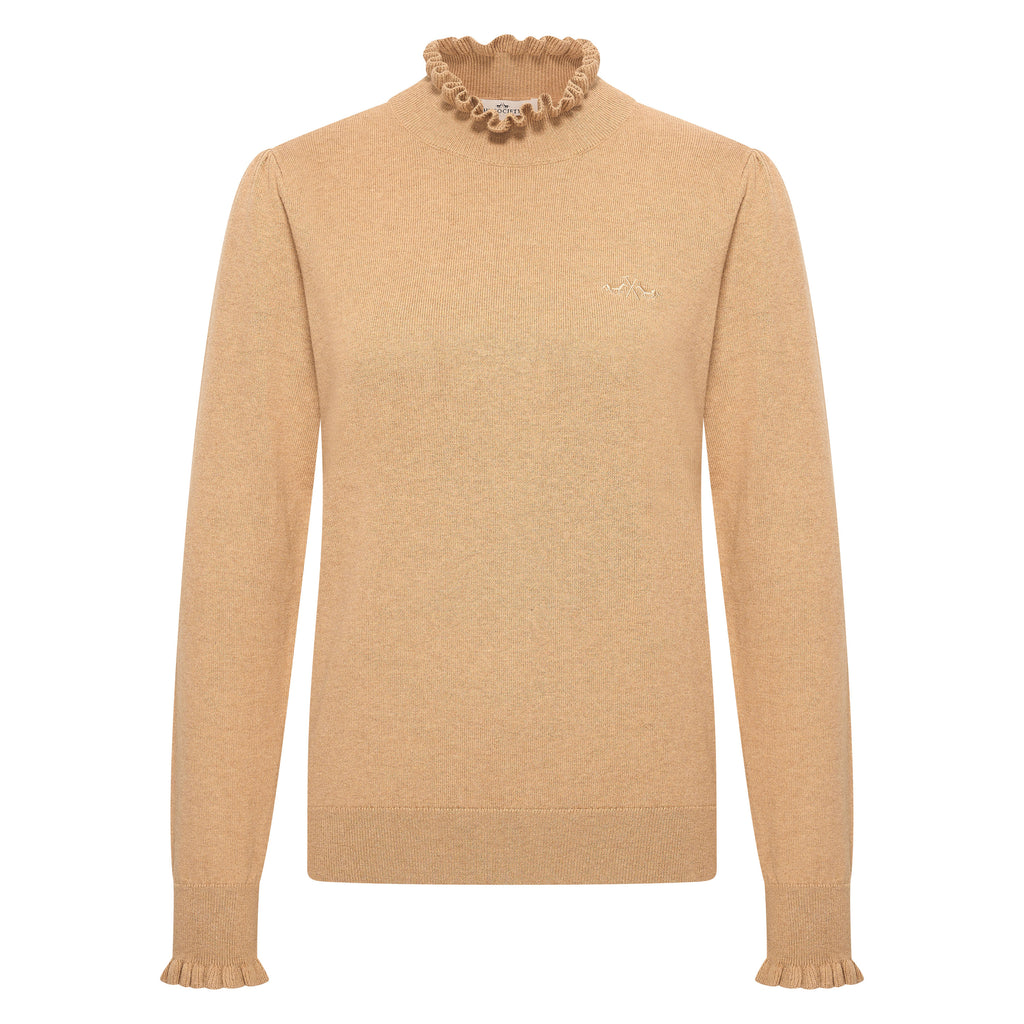 HV Society trui camel met ruchekraag en ruchemouwen voor dames