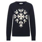 HV Society trui donkerblauw met ecru motief en ronde hals voor dames